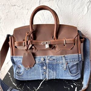 Brown and Denim Handbag
